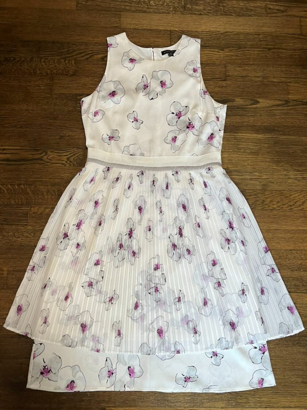 Banana Republic Floral Orchid Pleated Overlay Fit-and-Flare Dress Size 10